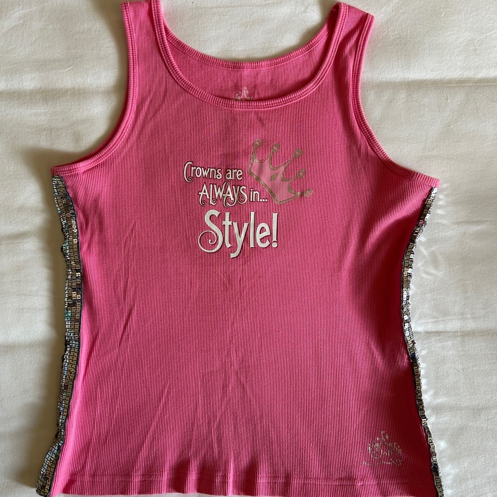 Disney Pink Ribbed Tank Top with White Logo